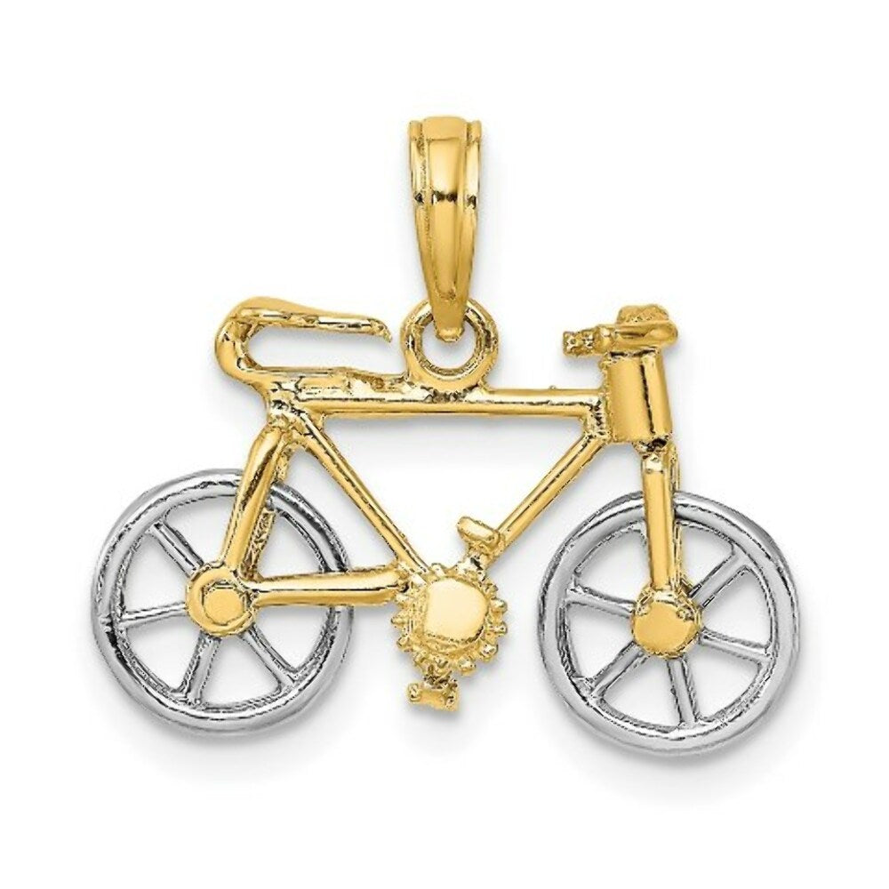 14K Two-tone Gold 3-D Bicycle Moveabel Tires Charm Pendant