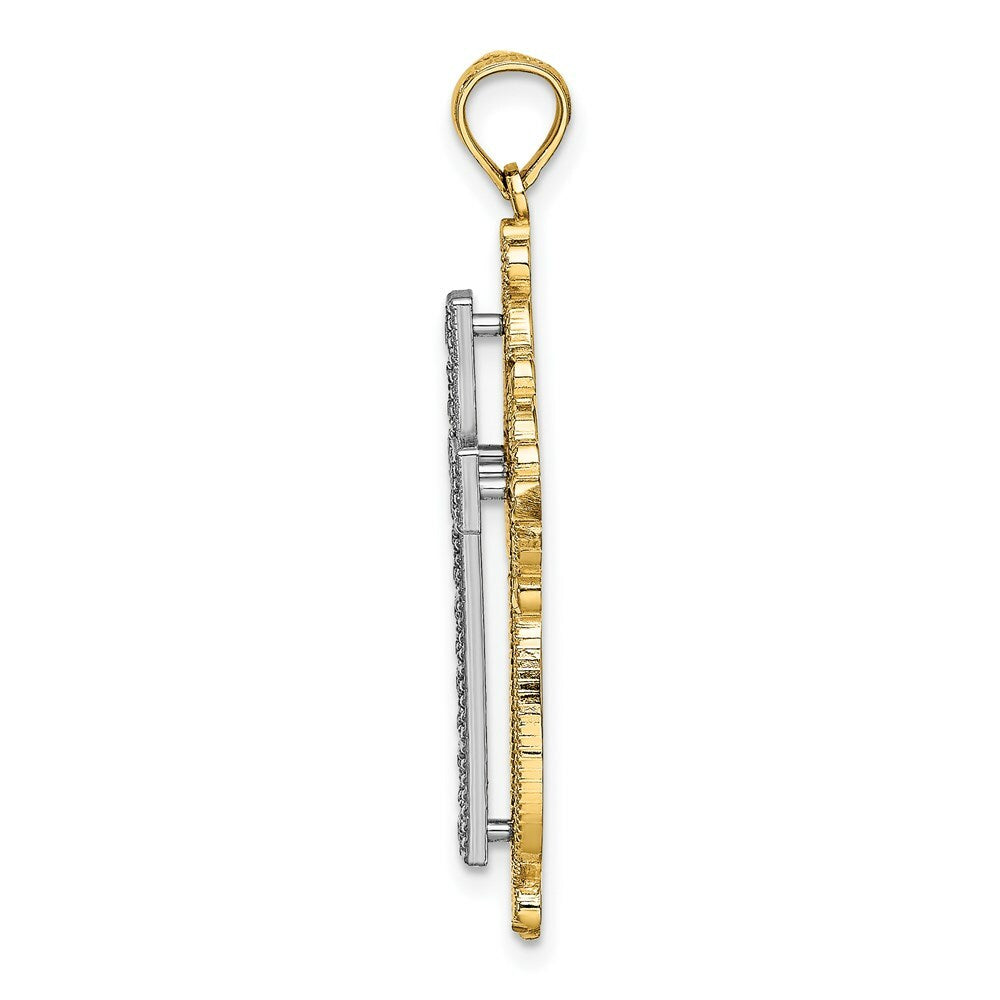 14K Two-tone Gold 2-D and Diamond-cut Filigree Cross Charm Pendant