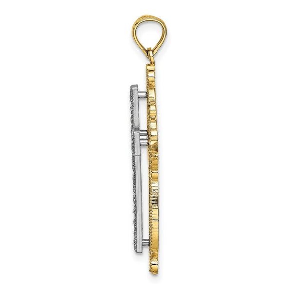 14K Two-tone Gold 2-D and Diamond-cut Filigree Cross Charm Pendant