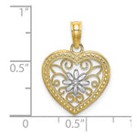 Load image into Gallery viewer, 14K Yellow Gold Beaded Heart With Rhodium Flower with Filigree Charm Pendant
