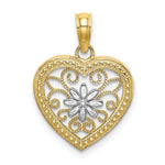 Load image into Gallery viewer, 14K Yellow Gold Beaded Heart With Rhodium Flower with Filigree Charm Pendant
