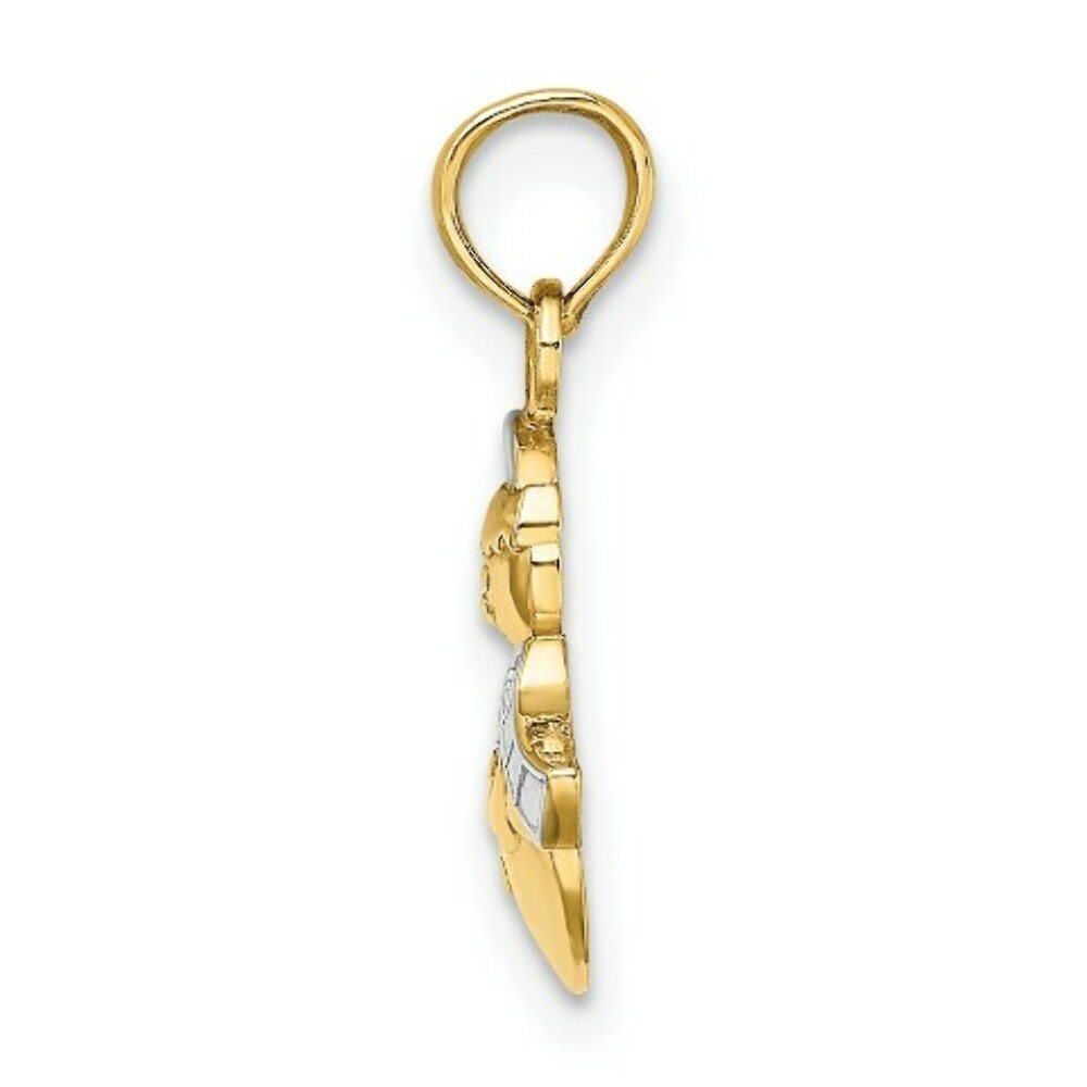 14K Yellow Gold with White Rhodium 2-D Scarf with Hat Snowman Charm Pendant