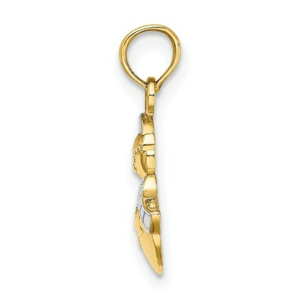14K Yellow Gold with White Rhodium 2-D Scarf with Hat Snowman Charm Pendant