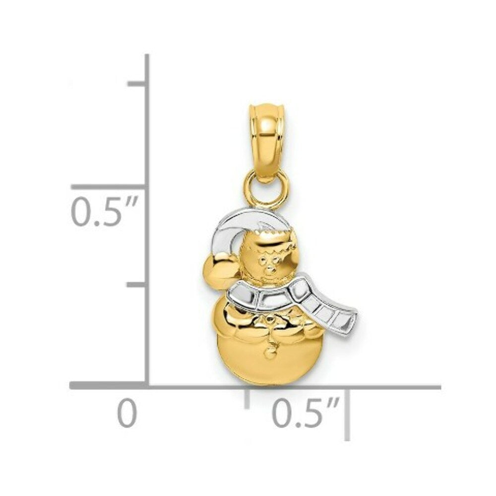 14K Yellow Gold with White Rhodium 2-D Scarf with Hat Snowman Charm Pendant