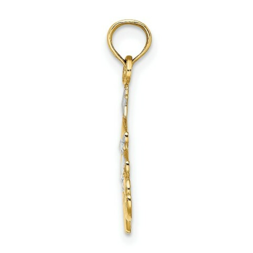 14K Yellow Gold with White Rhodium Christmas Tree Charm Pendant