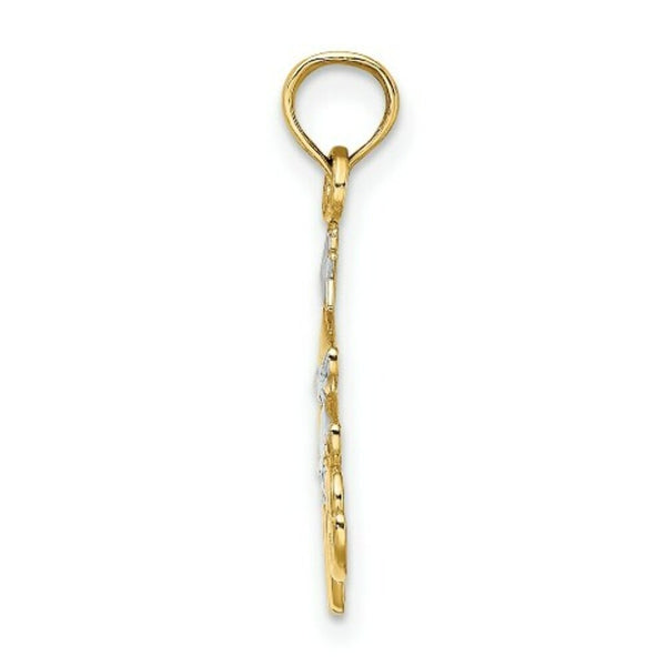 14K Yellow Gold with White Rhodium Christmas Tree Charm Pendant