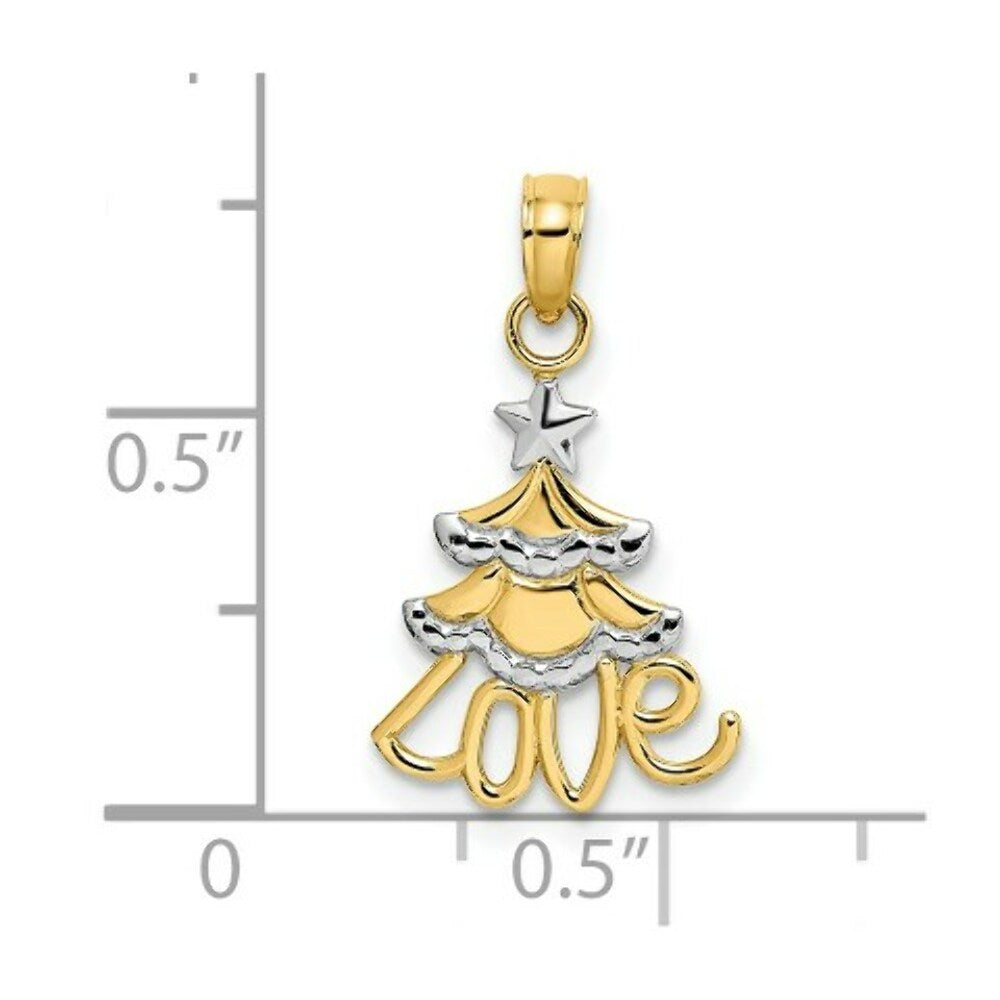 14K Yellow Gold with White Rhodium Christmas Tree Charm Pendant