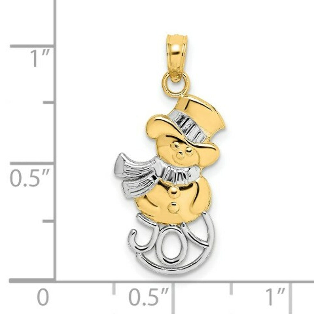 14K Yellow Gold with White Rhodium Snowman With Joy Pendant