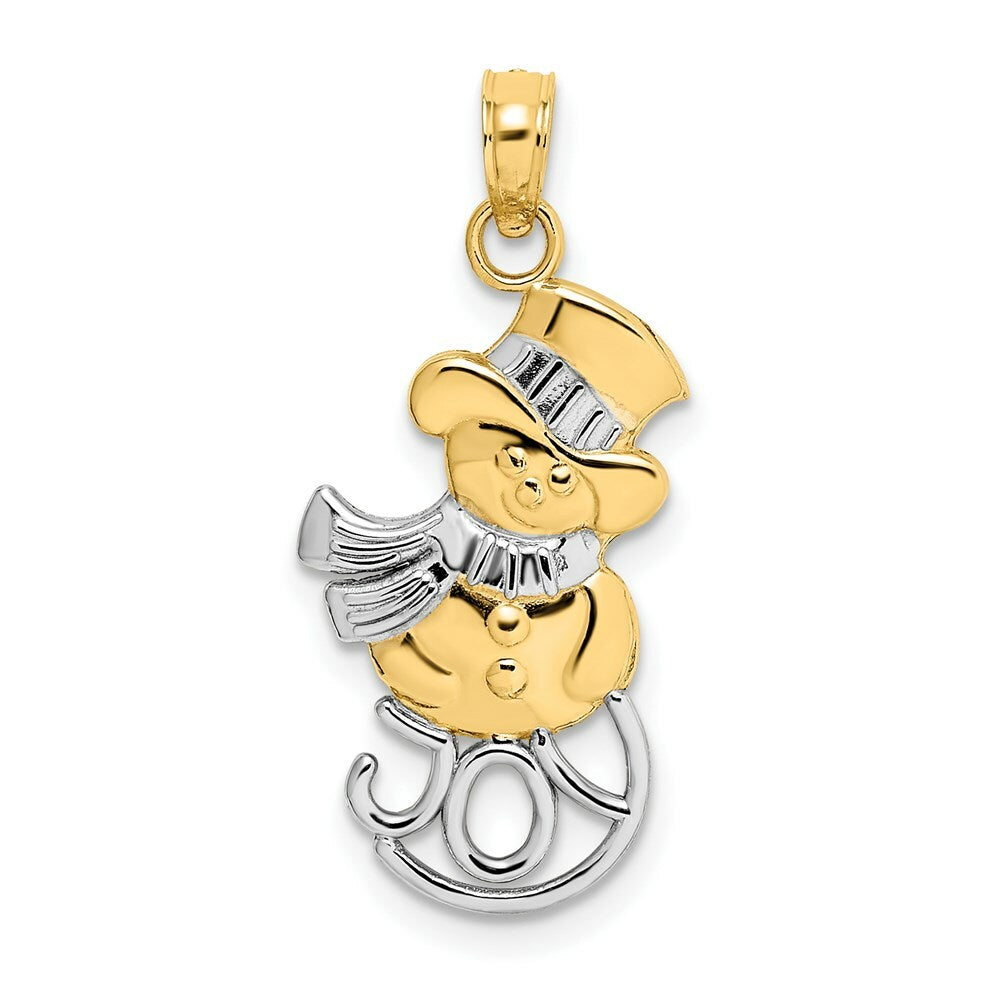 14K Yellow Gold with White Rhodium Snowman With Joy Pendant