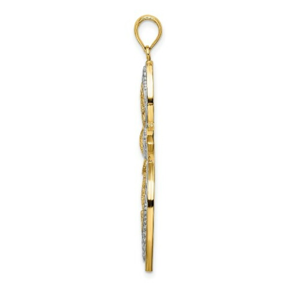 14K Yellow Gold with White Rhodium Beaded Filigree Cross Charm Pendant
