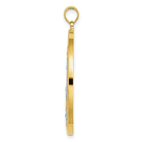 14K Yellow Gold with White Rhodium Stars in Round Frame Charm Pendant