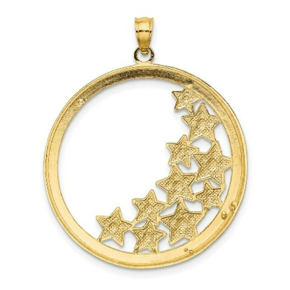 14K Yellow Gold with White Rhodium Stars in Round Frame Charm Pendant