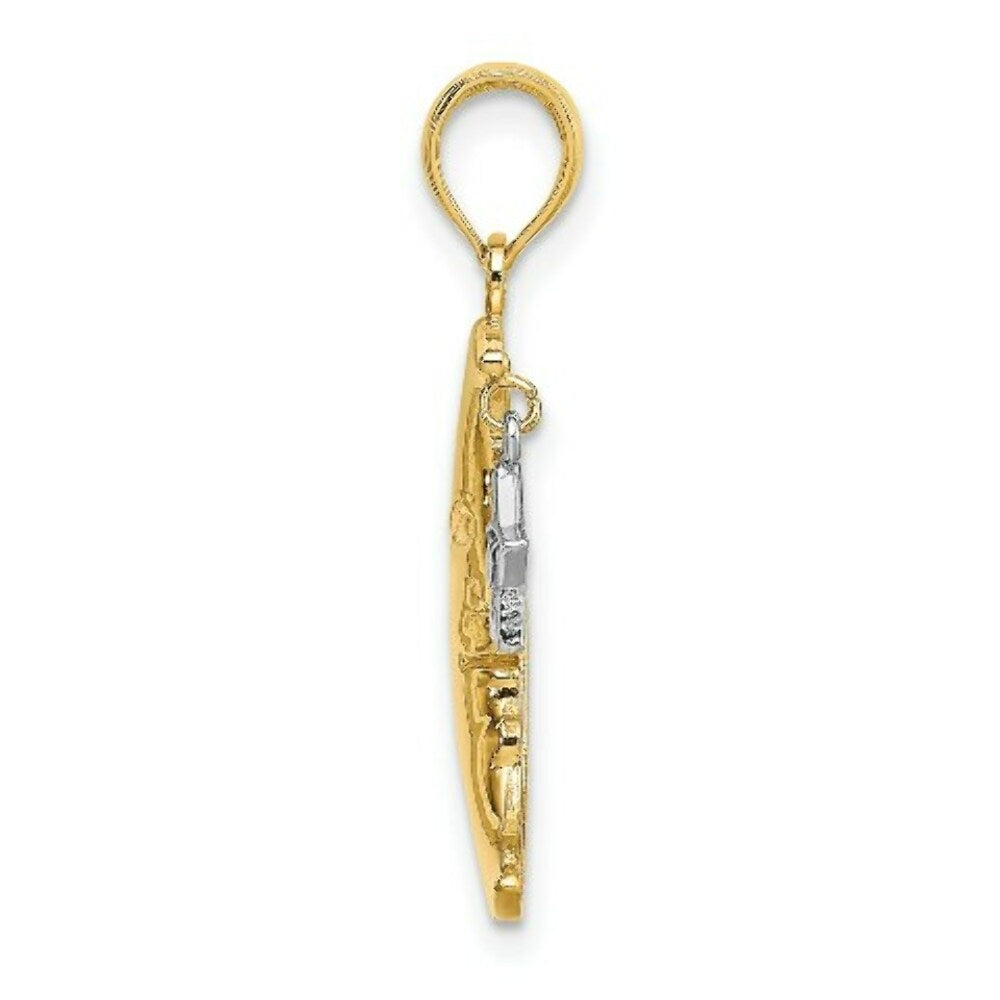 14K Two-tone Gold Half Moon Star Moveable Charm Pendant