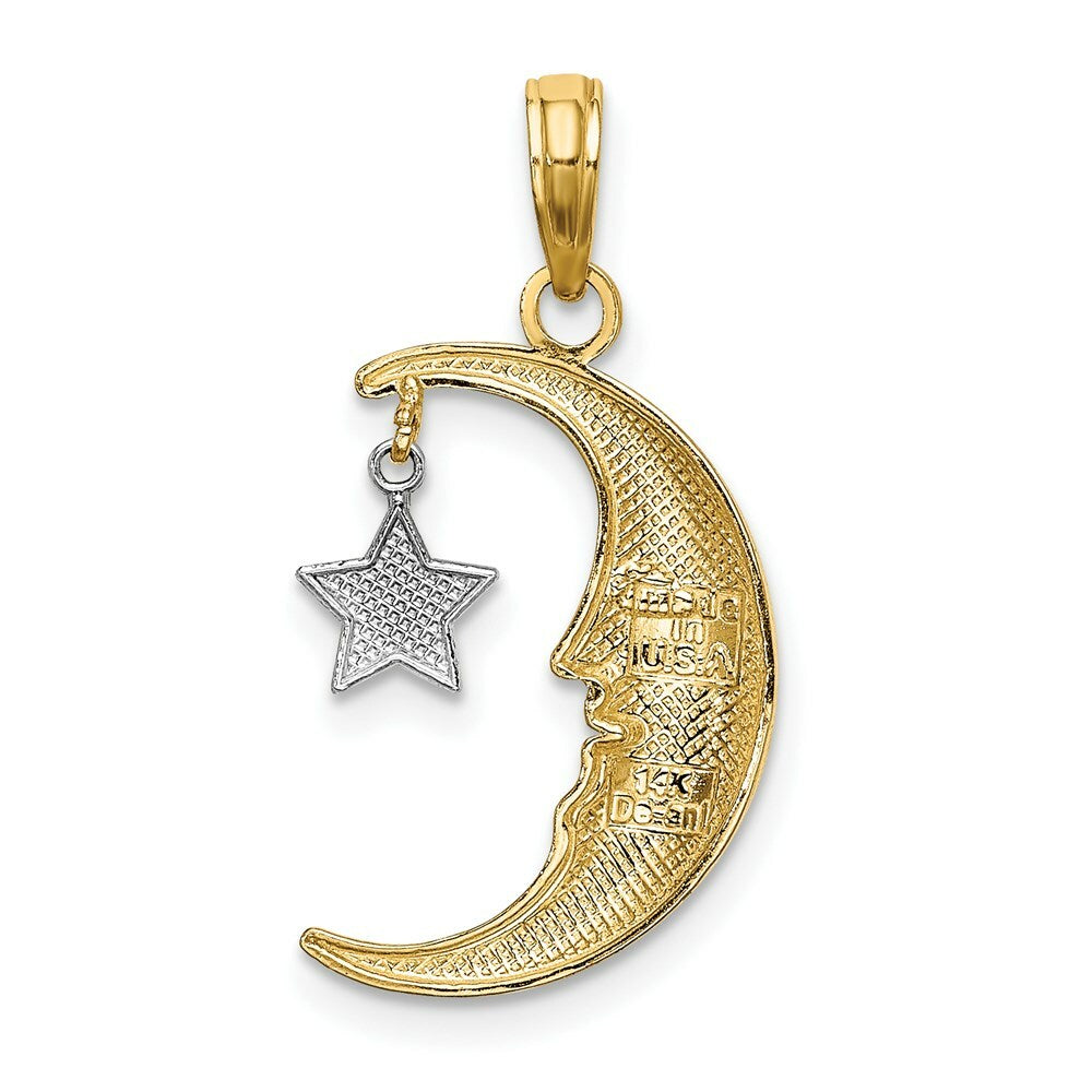14K Two-tone Gold Half Moon Star Moveable Charm Pendant