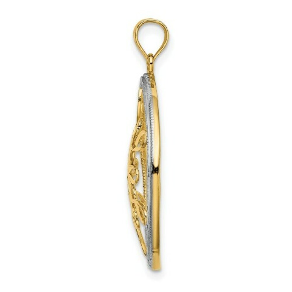 14K Yellow Gold with White Rhodium Teardop Diamond-cut Clutster Charm Pendant