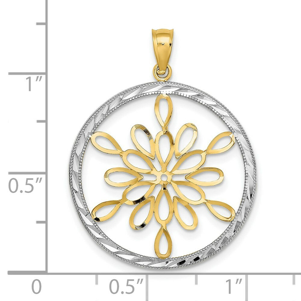 14K Yellow Gold with White Rhodium Teardop Diamond-cut Clutster Charm Pendant