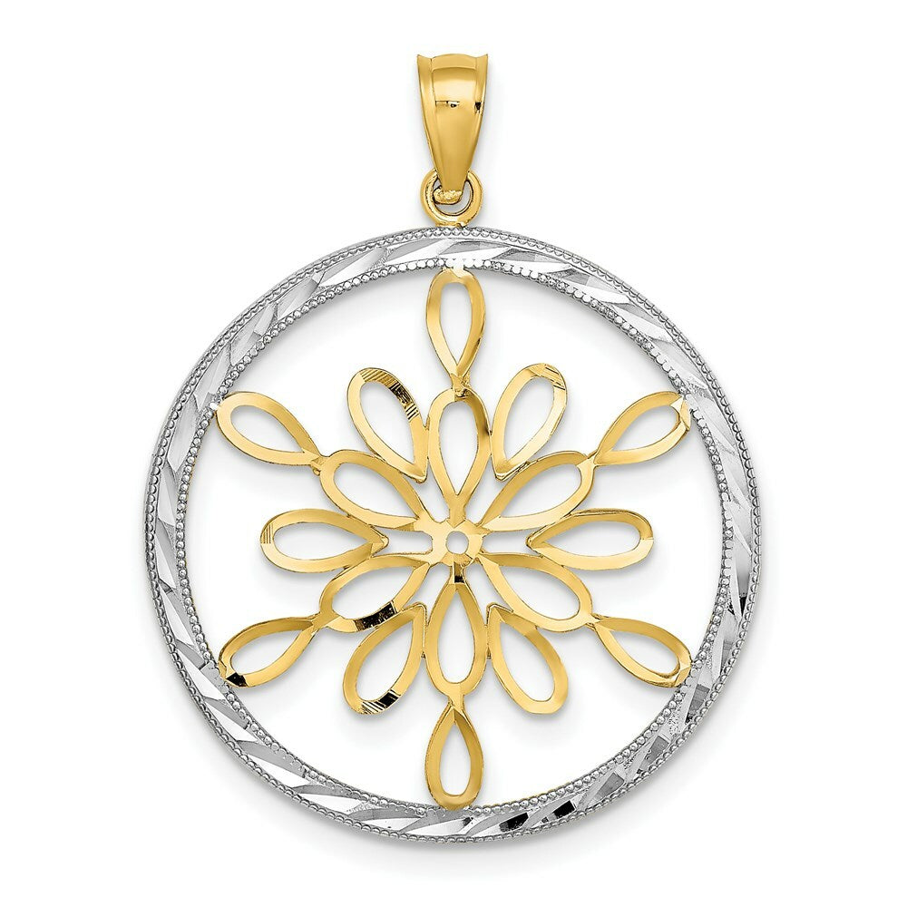 14K Yellow Gold with White Rhodium Teardop Diamond-cut Clutster Charm Pendant