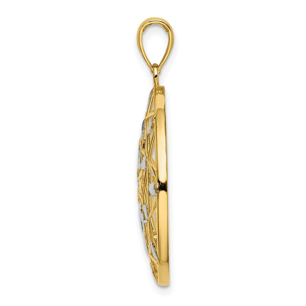 14K Yellow Gold with White Rhodium Cut-Out Stars with Diamond-cut Leaf Pattern Charm Pendant