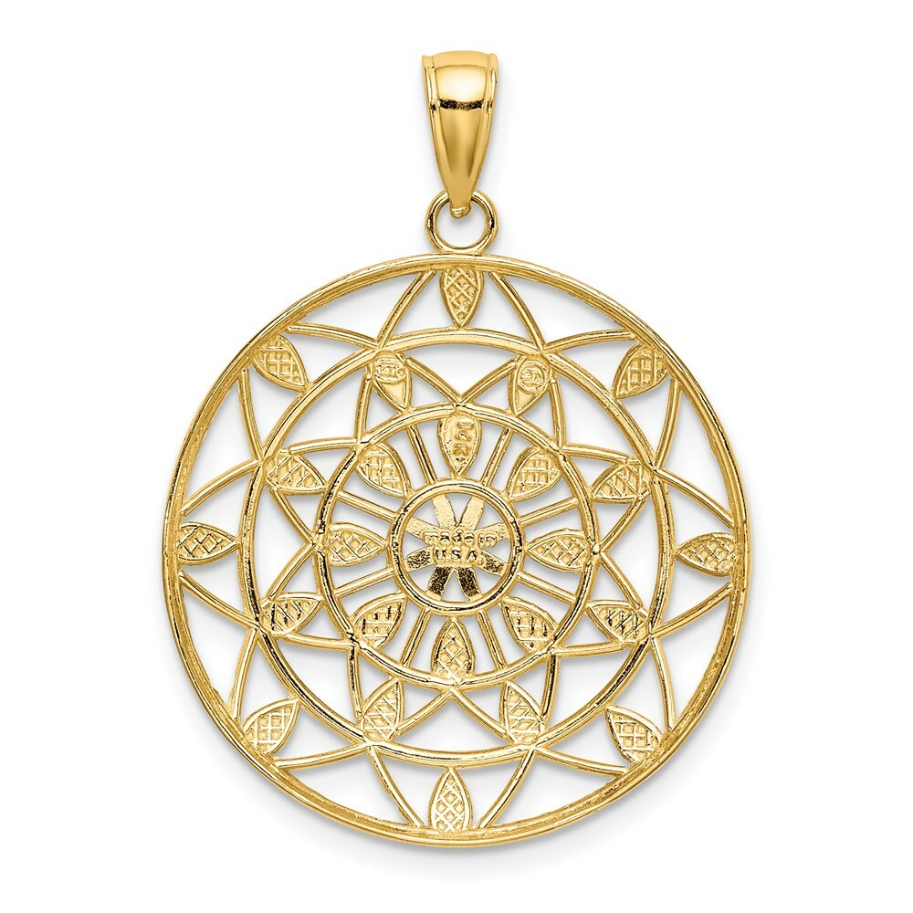 14K Yellow Gold with White Rhodium Cut-Out Stars with Diamond-cut Leaf Pattern Charm Pendant