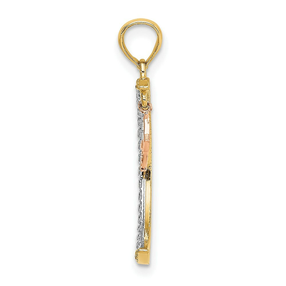 14K Two-tone Yellow & Rose Gold Moon With Star Moveable Charm Pendant