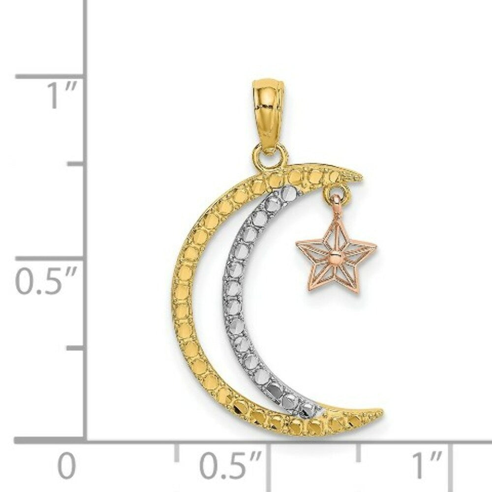 14K Two-tone Yellow & Rose Gold Moon With Star Moveable Charm Pendant