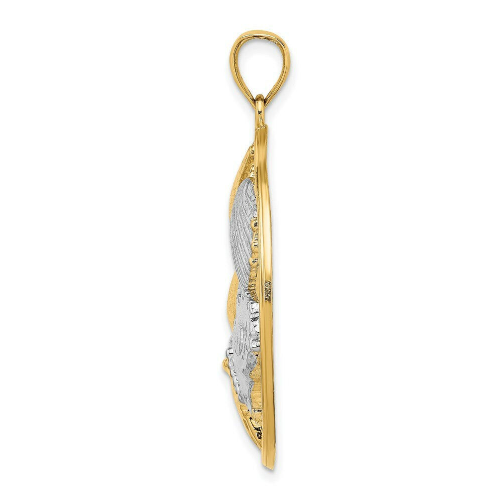 14k Yellow Gold and White Rhodium SHELL CLUSTER In Round Frame Charm Pendant