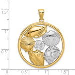Load image into Gallery viewer, 14k Yellow Gold and White Rhodium SHELL CLUSTER In Round Frame Charm Pendant
