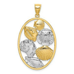 Load image into Gallery viewer, 14k Yellow Gold and White Rhodium SHELL CLUSTER In Oval Frame Charm Pendant
