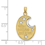 Load image into Gallery viewer, 14K Yellow Gold with White Rhodium WISH DREAM BELIEVE With Moon with Stars Charm Pendant
