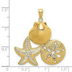 Load image into Gallery viewer, 14k Yellow Gold and White Rhodium Diamond-cut Scallop, Starfish, with Sand Dollar Cluster Charm Pendant
