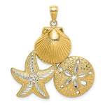 Load image into Gallery viewer, 14k Yellow Gold and White Rhodium Diamond-cut Scallop, Starfish, with Sand Dollar Cluster Charm Pendant

