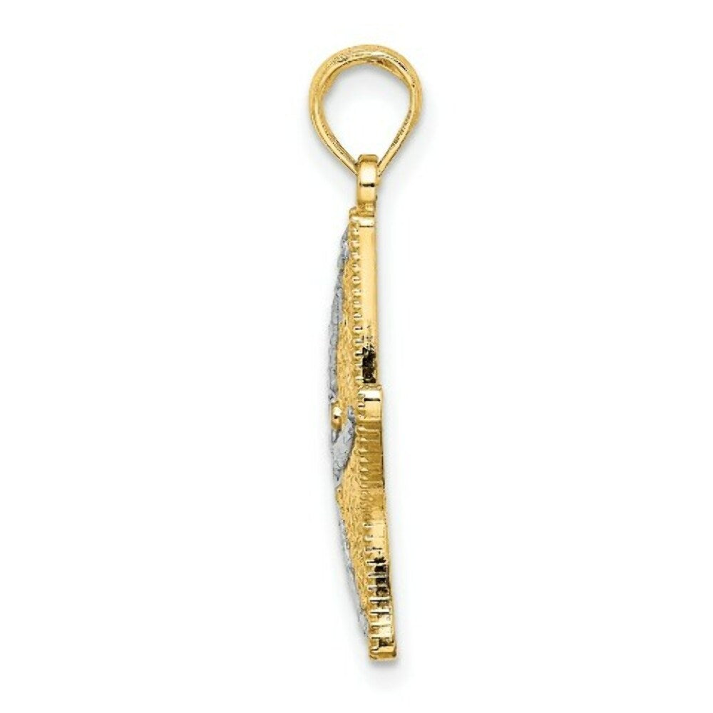 14K Yellow Gold and White Rhodium Diamond-cut Small Starfish Charm Pendant