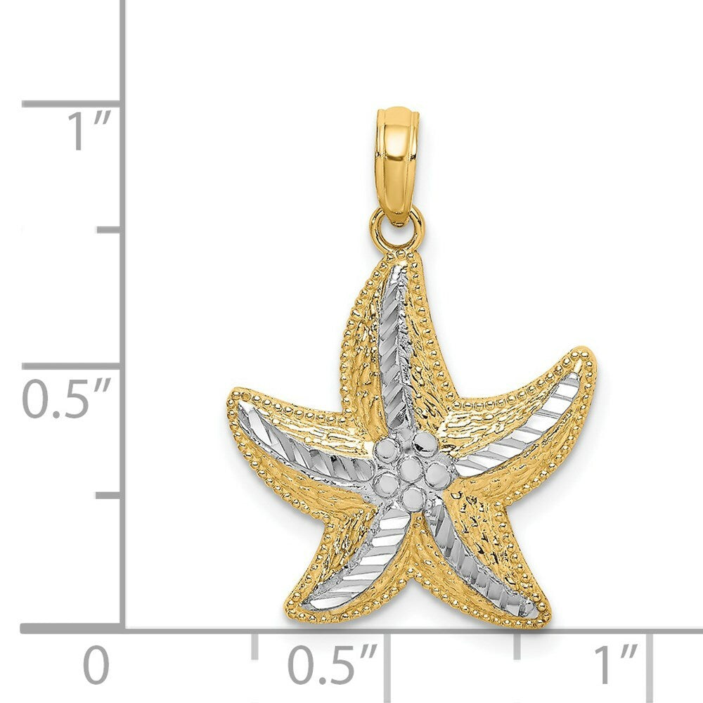 14K Yellow Gold and White Rhodium Diamond-cut Small Starfish Charm Pendant