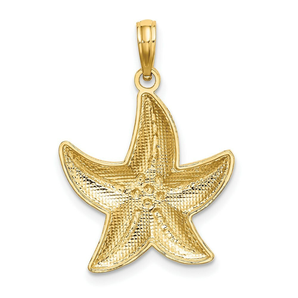 14K Yellow Gold and White Rhodium Diamond-cut Small Starfish Charm Pendant