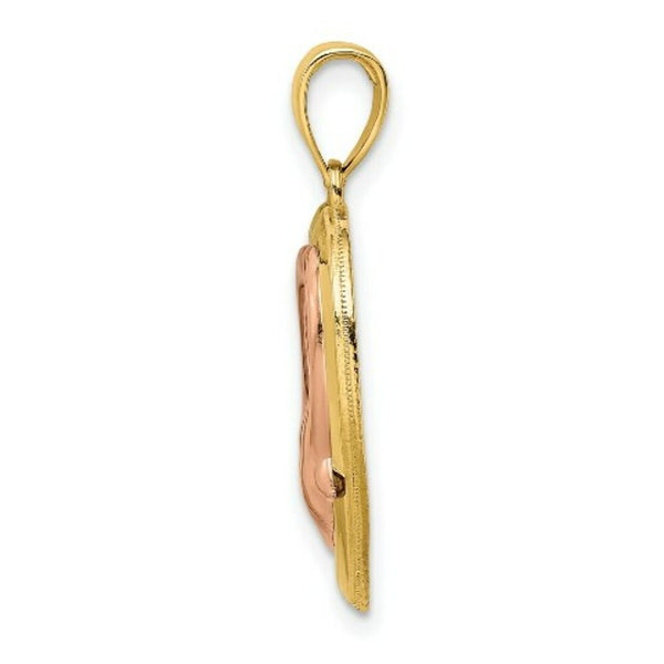 14K Tri-Color Gold & Polished Dolphins In Heart Frame Charm Pendant