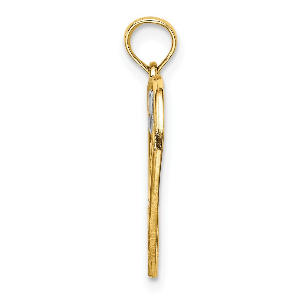 14K Yellow Gold Love In Heart With Rhodium-Plated Heart Accents Charm Pendant