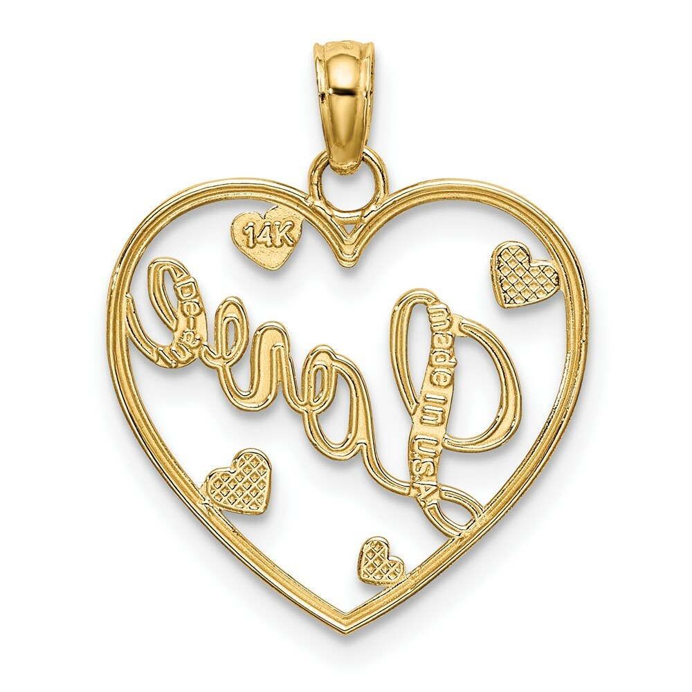 14K Yellow Gold Love In Heart With Rhodium-Plated Heart Accents Charm Pendant