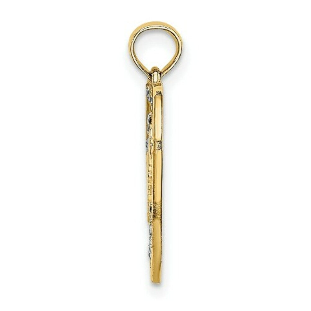 14K Yellow Gold Dream In Heart Frame With RH Diamond-cut Star Accents Charm Pendant