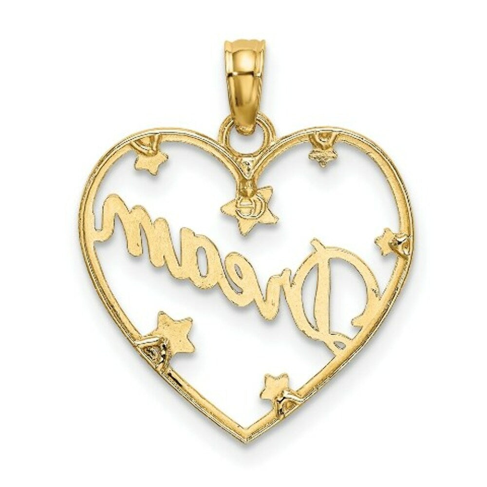 14K Yellow Gold Dream In Heart Frame With RH Diamond-cut Star Accents Charm Pendant