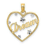 Load image into Gallery viewer, 14K Yellow Gold Dream In Heart Frame With RH Diamond-cut Star Accents Charm Pendant
