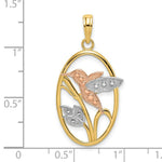 Load image into Gallery viewer, 14K Tri-Color Gold Hummingbird &amp; Flowers In Oval Frame Charm Pendant
