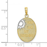 Load image into Gallery viewer, 14K Yellow Gold with White Rhodium You Are My Sunshine With Cut-out Sun Charm Pendant
