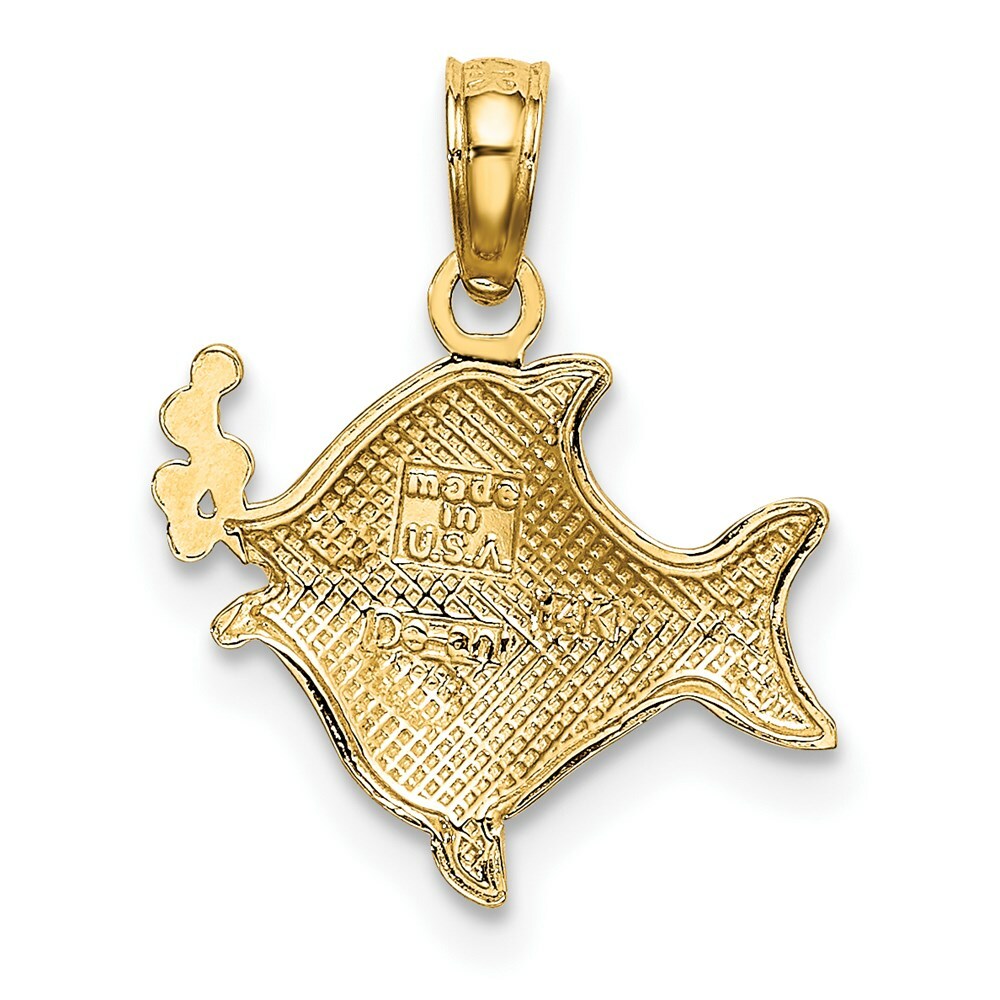 14K Yellow Gold 2-D Fish with Bubbles Charm Pendant