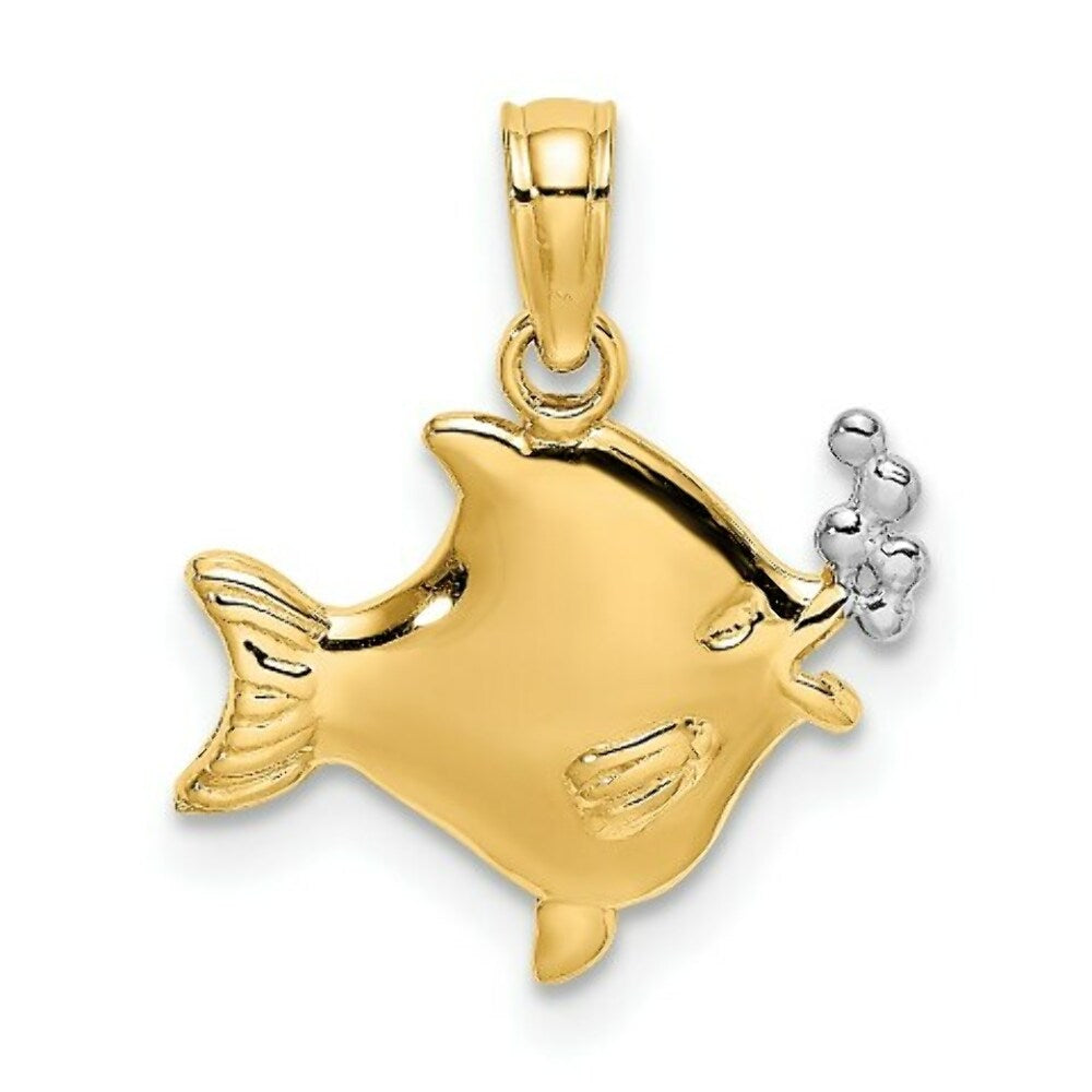 14K Yellow Gold 2-D Fish with Bubbles Charm Pendant
