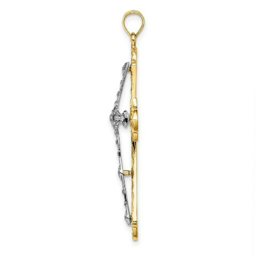 14K Two-tone Gold Diamond-cut Filigree Cross Charm Pendant
