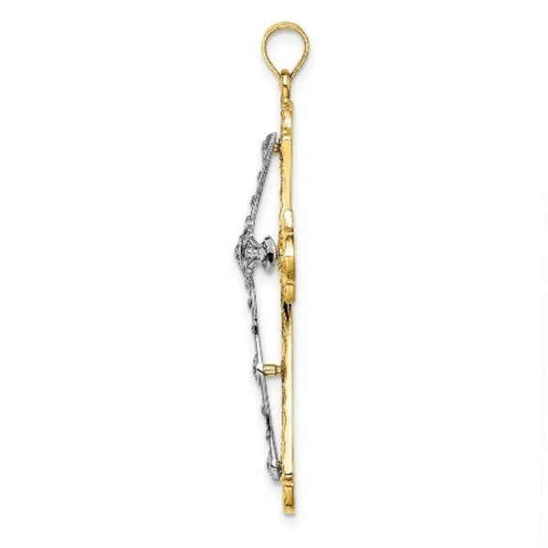 14K Two-tone Gold Diamond-cut Filigree Cross Charm Pendant