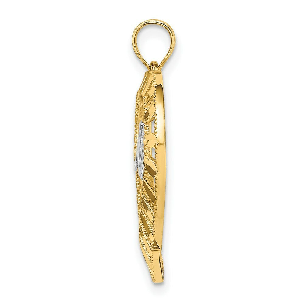 14K Yellow Gold with White Rhodium MADRE in Heart Charm Pendant