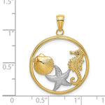 Load image into Gallery viewer, 14k Yellow Gold and White Rhodium Scallop, Starfish with SeaHorse in Round Frame Charm Pendant
