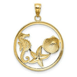Load image into Gallery viewer, 14k Yellow Gold and White Rhodium Scallop, Starfish with SeaHorse in Round Frame Charm Pendant

