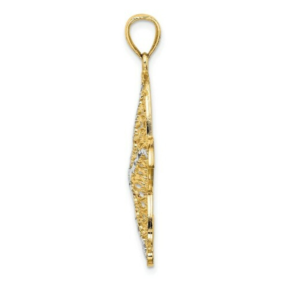 14k Yellow Gold and White Rhodium Starfish Filigree Charm Pendant